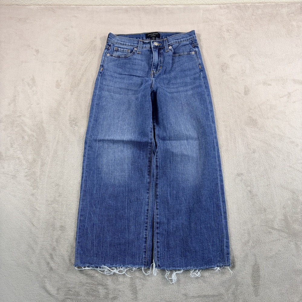 Banana Republic Wide Leg Crop Frayed Hem Jeans in Blue Medium Wash Women 26/2